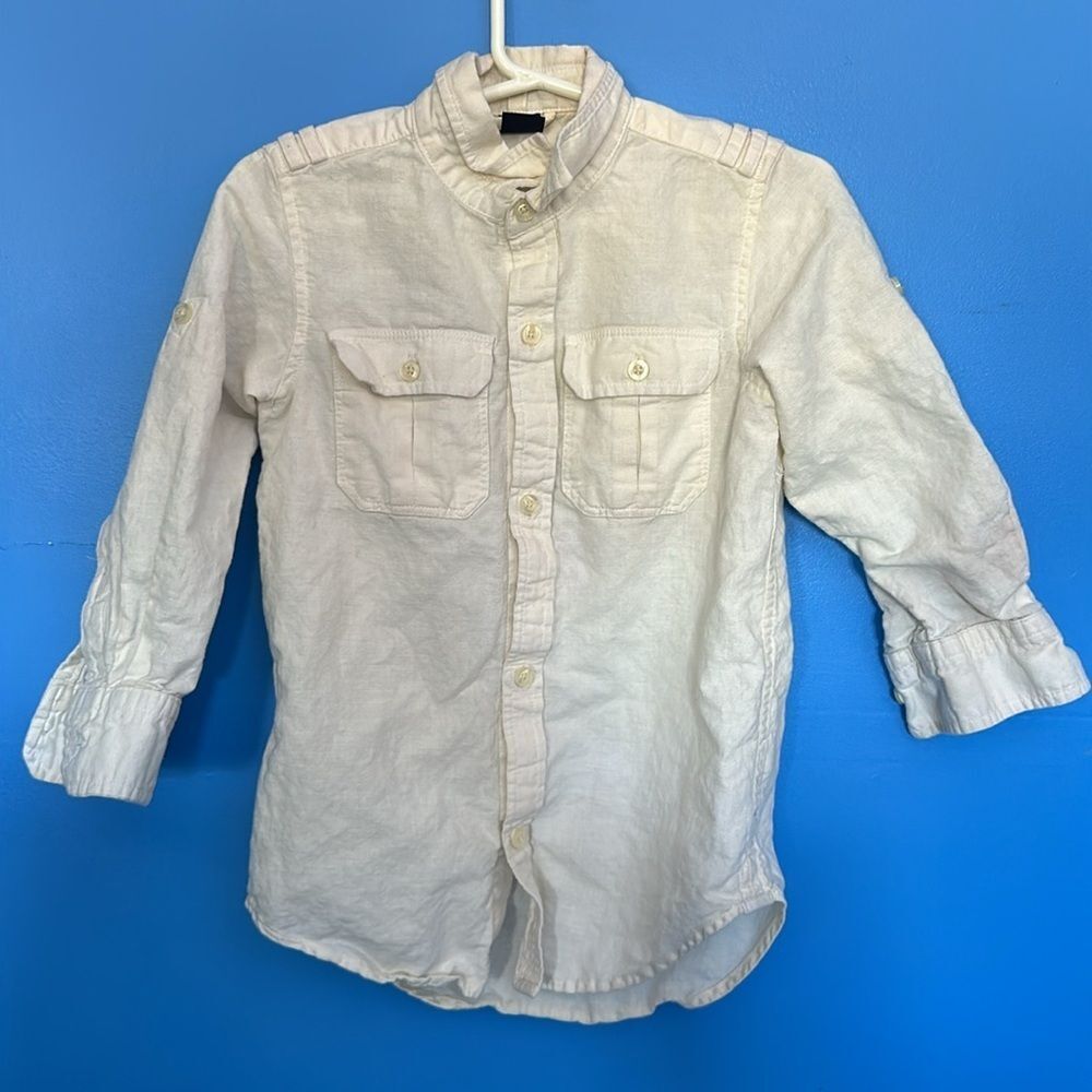 Gap Boys XS Linen Shirt Off White Long Sleeve Casual Button Down